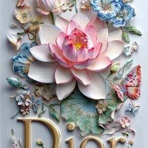 Dior Lotus and Butterfly Wall Art - Pink and Blue